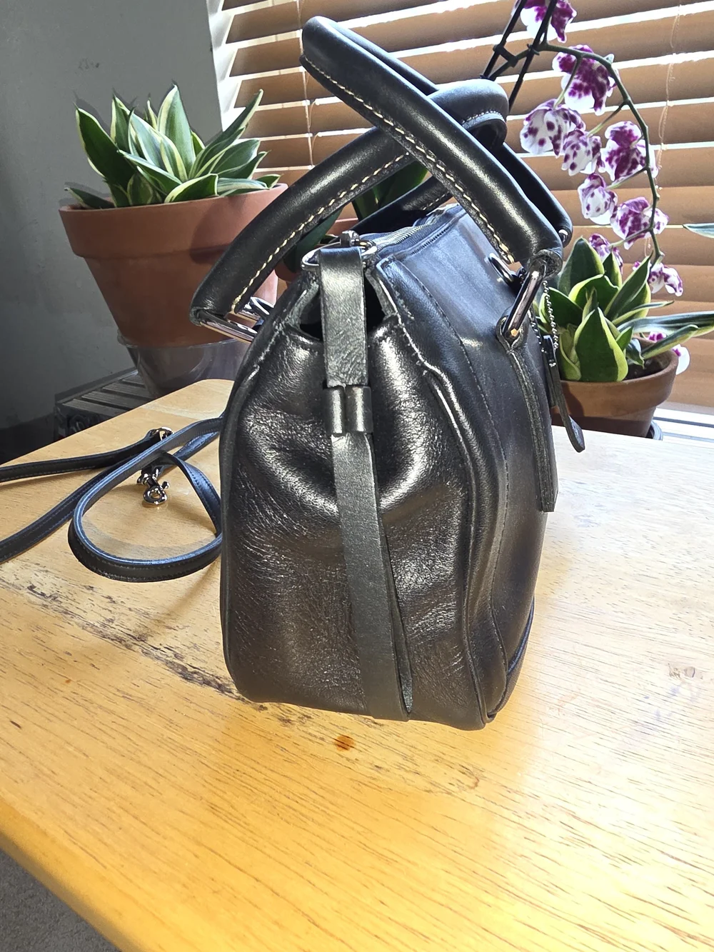 Coach Black Leather Purse with Top Handles Or Crossbody